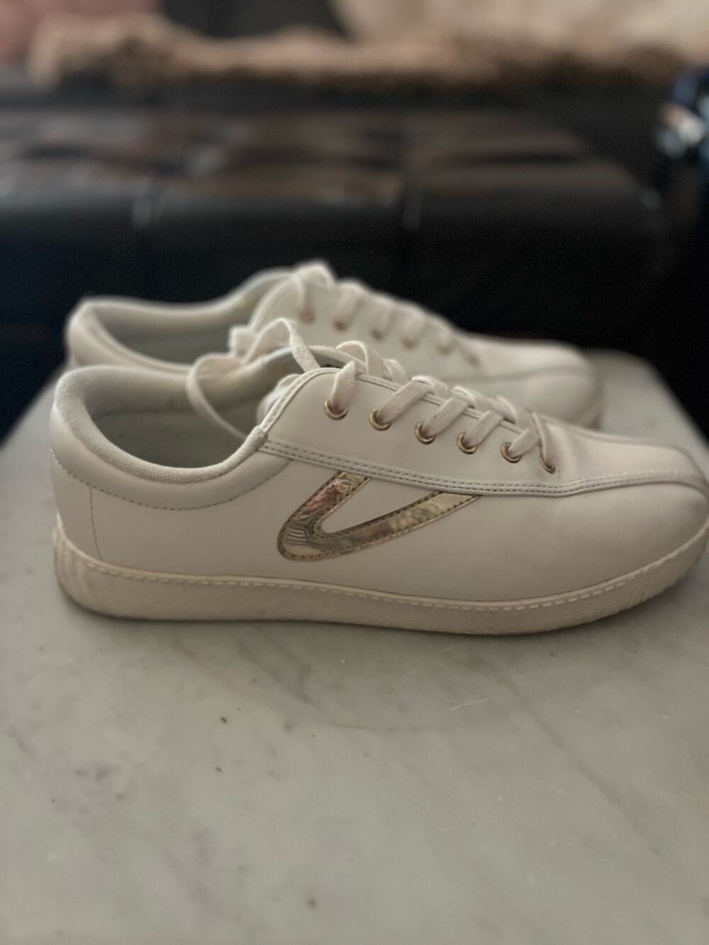 Tretorn men's Nylite Plus Leather Sneaker size 10 in white /Gold